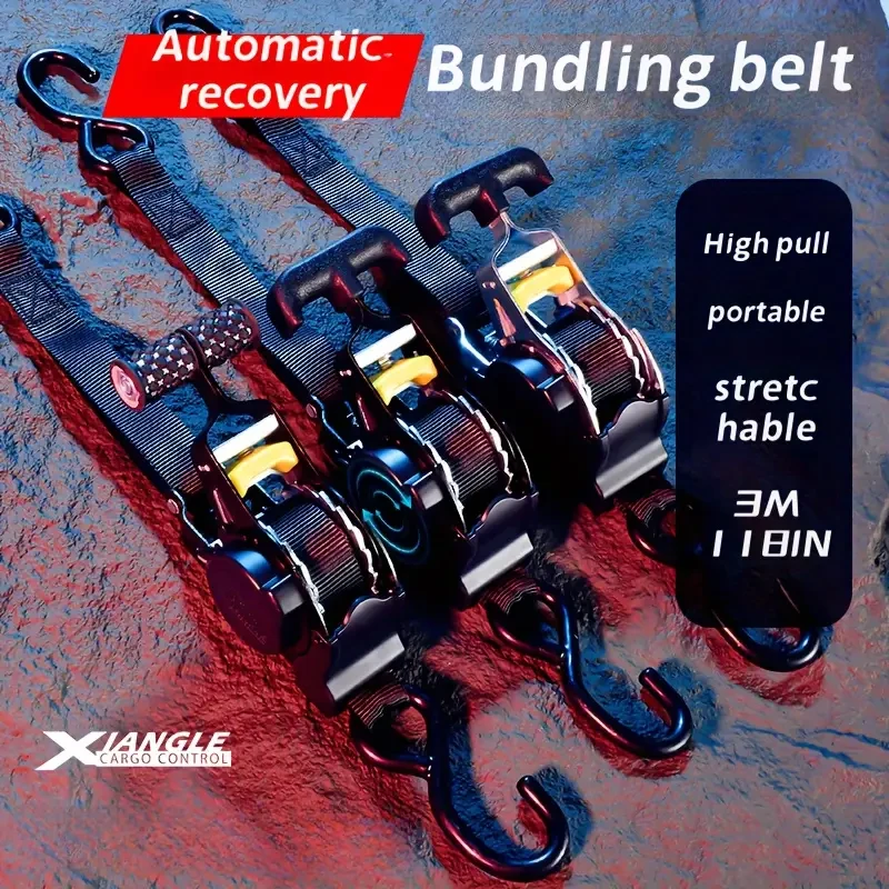 2-Pack/4-Pack Automatic Tightening Cargo Straps, Durable, Extendable, Non-Slip Handle, Steel Construction, for Vehicle Towing and Recovery, with Ratchet Mechanism, for Various Vehicle Models