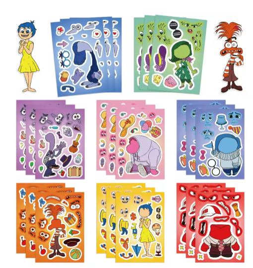 8/16/32Sheets Disney Movie Inside Out Make A Face Puzzle Stickers Kids Make Your Own DIY Game Children Jigsaw Education Toys
