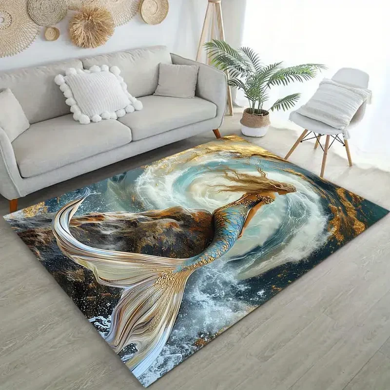 Product Luxury Mermaid Square Rug - Soft, Perfect Choice for Living Room and Bedroom Decoration, Adding Warmth and Style
