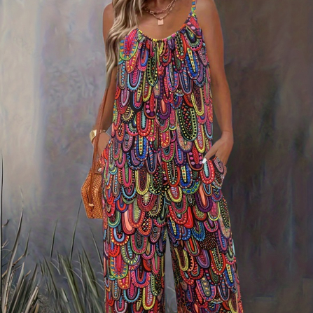 Sleeveless Women's Printed Loose Jumpsuit