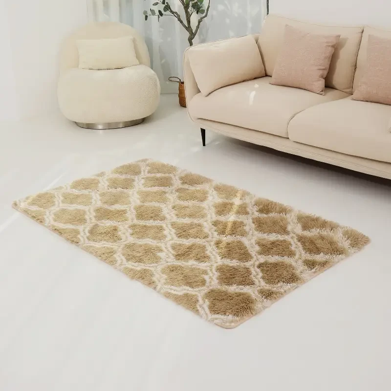 Zulida Luxury Plush Diamond Grid Area Rug - Soft, Fluffy & Non-Flame Retardant, 450GSM with Durable Non-Woven Backing, Machine Washable for Living Room and Bedroom Decor, Long Fleece, Romantic Yellow, Anti-slip