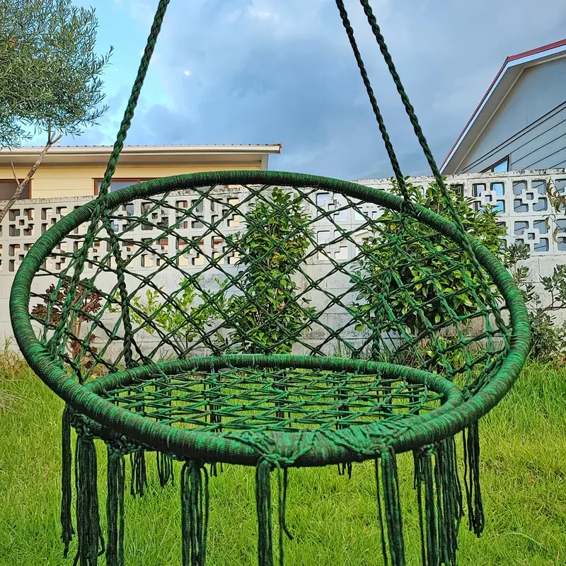 Luxurious Nordic-Style Macrame Hammock Chair - Handmade Rope with Steel Frame, Perfect for Indoor & Outdoor Comfort