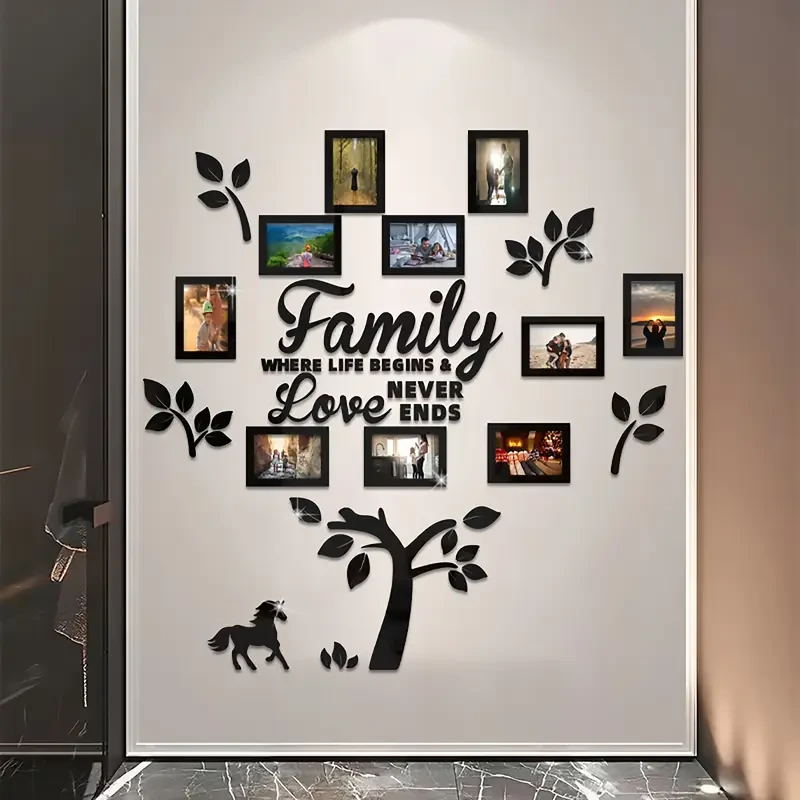 DIY Photo Frame Selfie Gallery Collage With Hanging Template And Wall Mounting Design, Home Tree