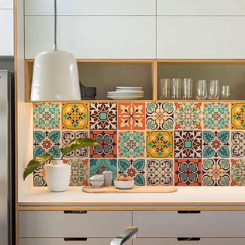 30pcs Waterproof Bohemian Style Tile Self-Adhesive Wall Stickers - Peel And Stick