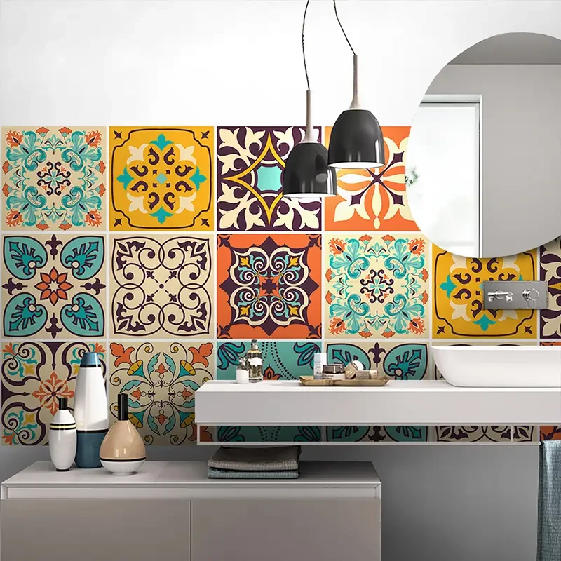 30pcs Waterproof Bohemian Style Tile Self-Adhesive Wall Stickers - Peel And Stick