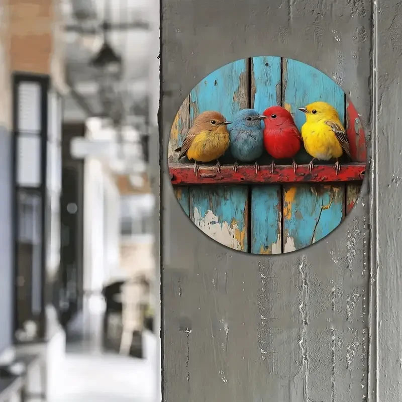 Vibrant Birds on Weathered Pipe Tin Sign - 20.32x20.32 cm