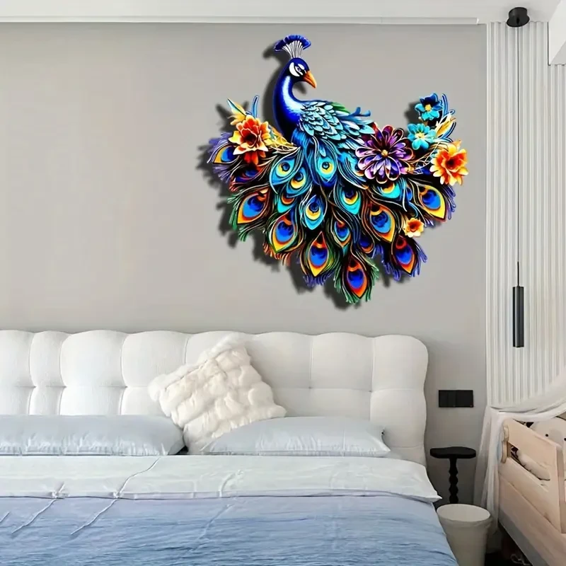 12.6" Metal Peacock Colorful Wall Art