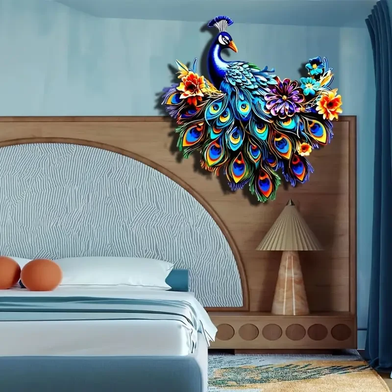 12.6" Metal Peacock Colorful Wall Art