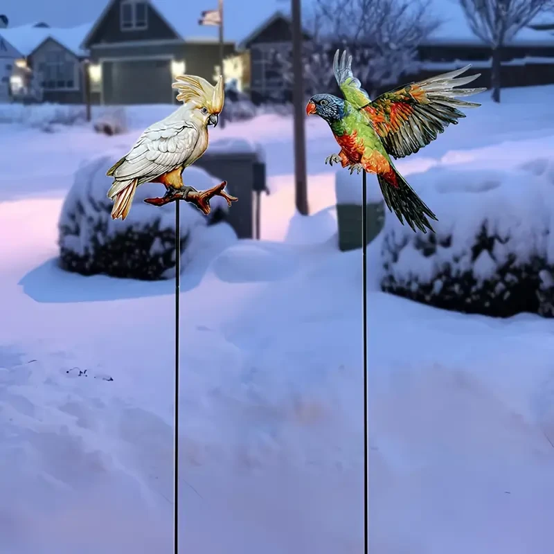 2pcs Set of Metal Parrot Garden Stakes - Durable Outdoor Yard Decor for Patio & Lawn, Perfect for Any Holiday Gift, No Power Needed, Featherless Design