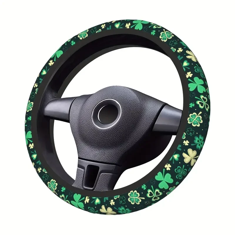 15-Inch Green Clover Steering Wheel Cover - Neoprene, No Inner Ring, Perfect for Cars & SUVs