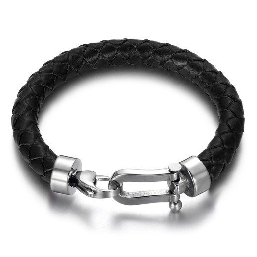 Stainless steel leather cord bracelet