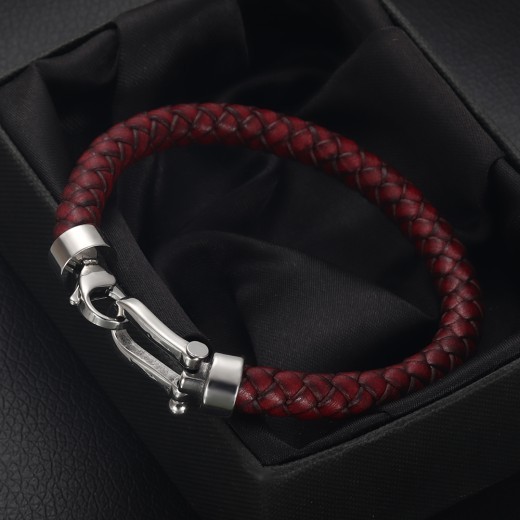 Stainless steel leather cord bracelet