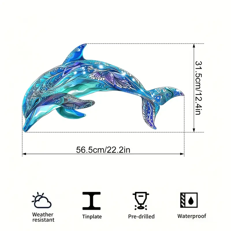 Durable Easy-Hang Vibrant Metal Dolphin Wall Art for Living Room, Nursery & Outdoor Spaces - Perfect Housewarming Gift