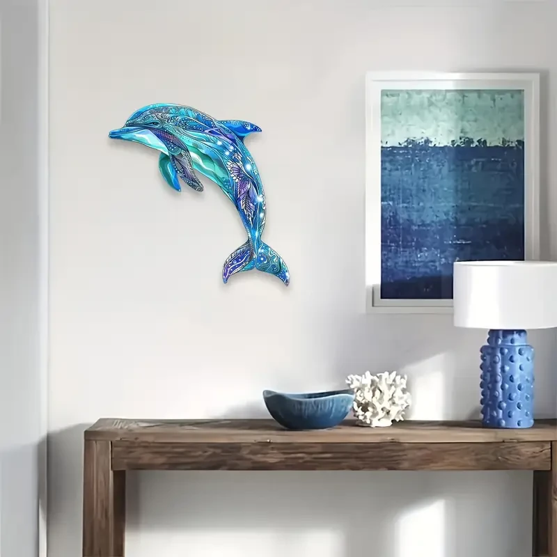 Durable Easy-Hang Vibrant Metal Dolphin Wall Art for Living Room, Nursery & Outdoor Spaces - Perfect Housewarming Gift