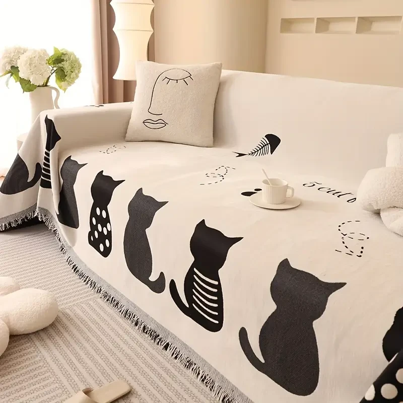 1pc Chenille Cat Cartoon Sofa Cover Blanket Four Seasons Universal