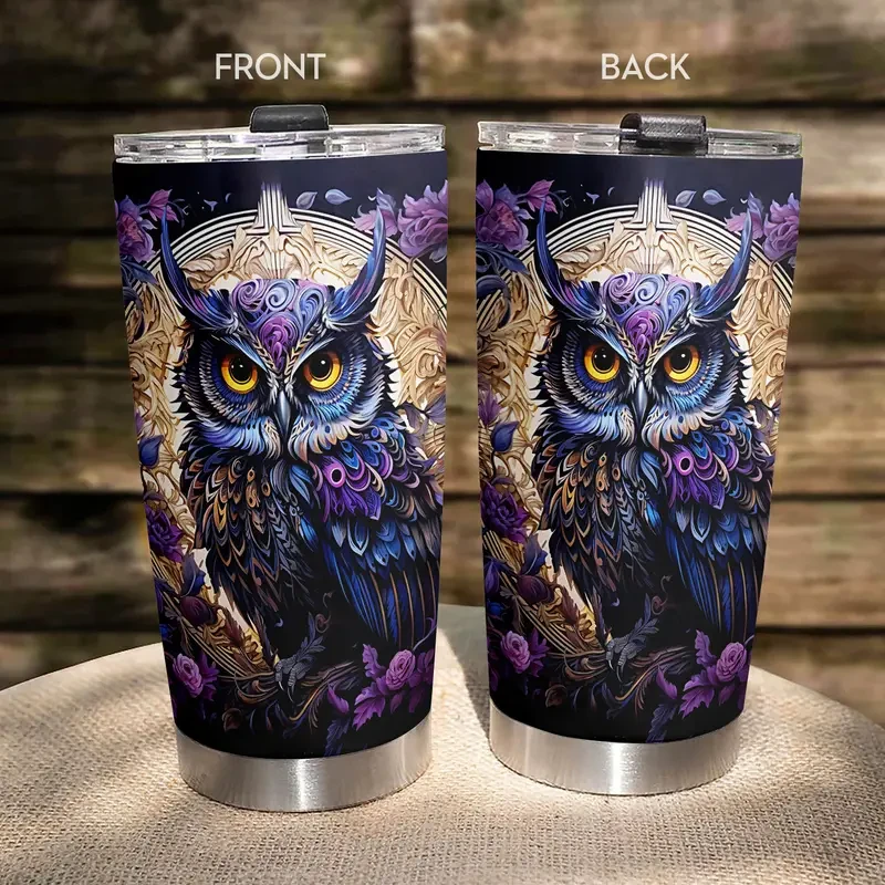 Owl Painting 20oz Tumbler - Vacuum Insulated Travel Mug with Lid
