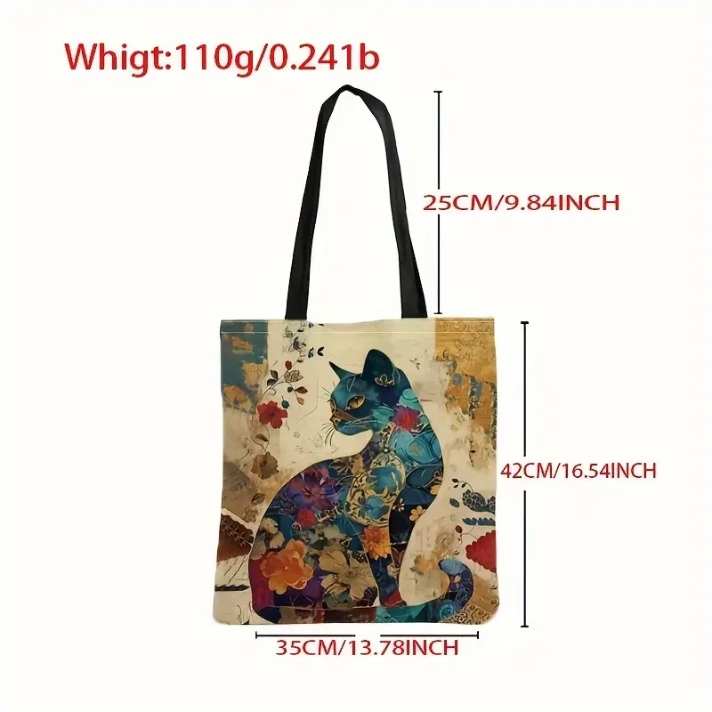Spacious Chic Cat Cartoon Print Canvas Durable & Stylish Shoulder Bag for Women