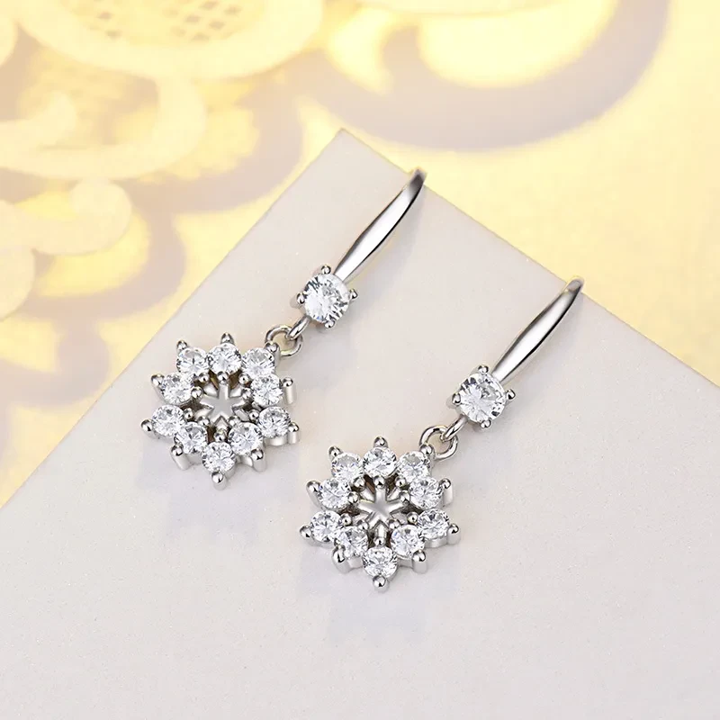 Long Tassel Ear Hooks Christmas Snowflake Sterling Silver Earrings