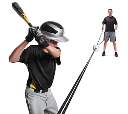 Drawstring baseball hit training device
