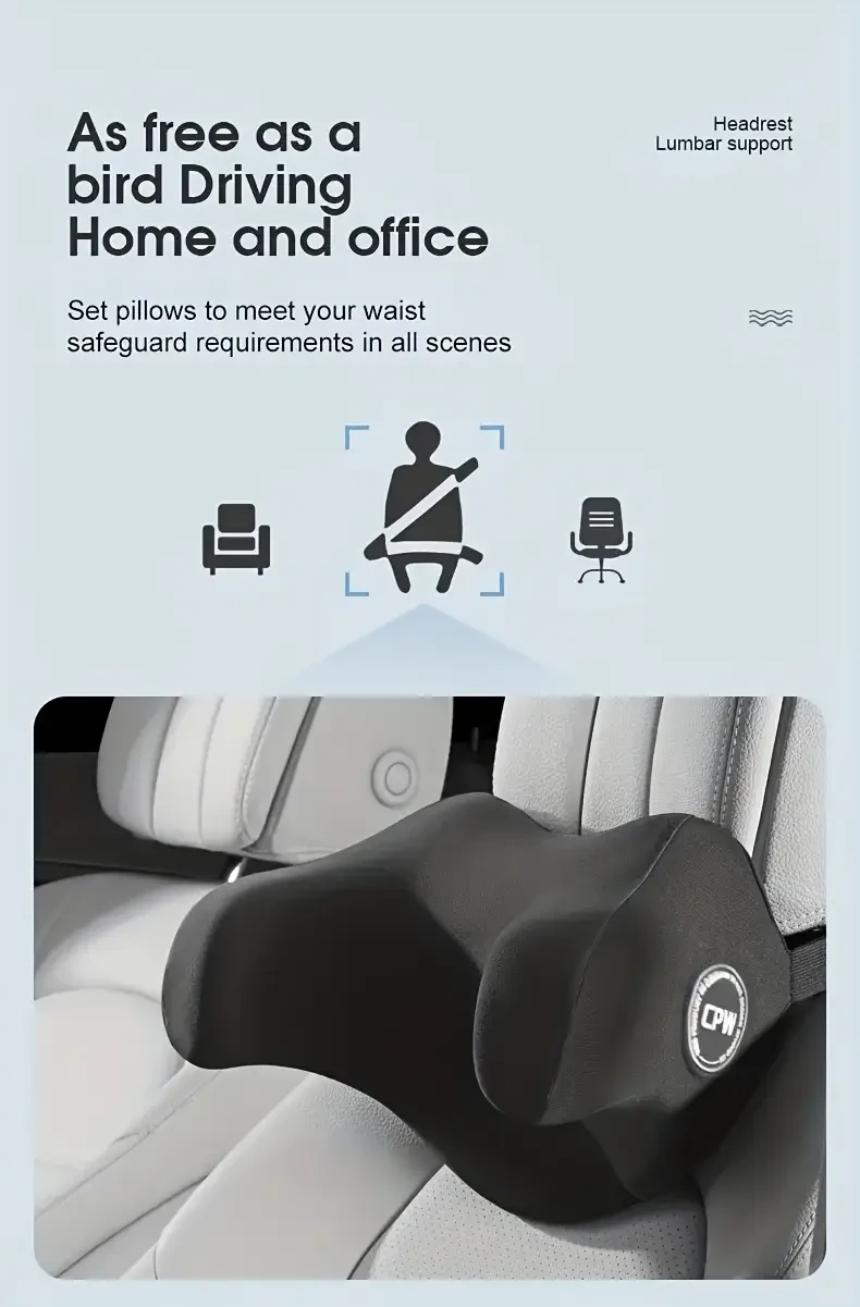 Ergonomic Memory Foam Car Headrest - Comfortable Neck Support Pillow for All Seasons, Breathable & Fit, Storage & Organization for Home & Garage