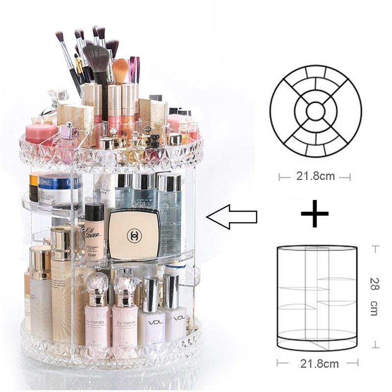 Diamond Pattern Cosmetic Desktop 360 Rotating Storage Box Acrylic Box Dressing Table Lipstick Skin Care Product Storage