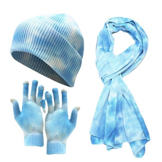 Tie-dye Knitted Hat Gloves Scarf Suit