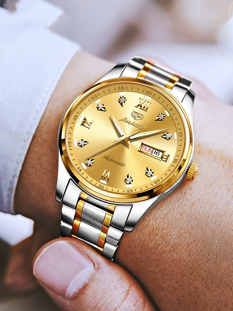 Simple Dual Calendar Waterproof Black Mechanical Watch