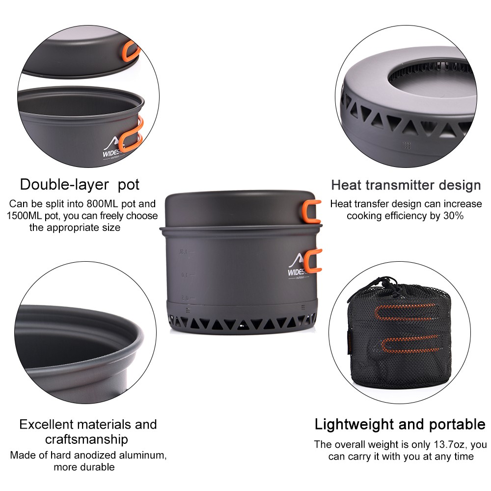 Widesea Camping Cookware Set  Portable 1.3L/2.3L Outdoor Cooking Kit with Pot