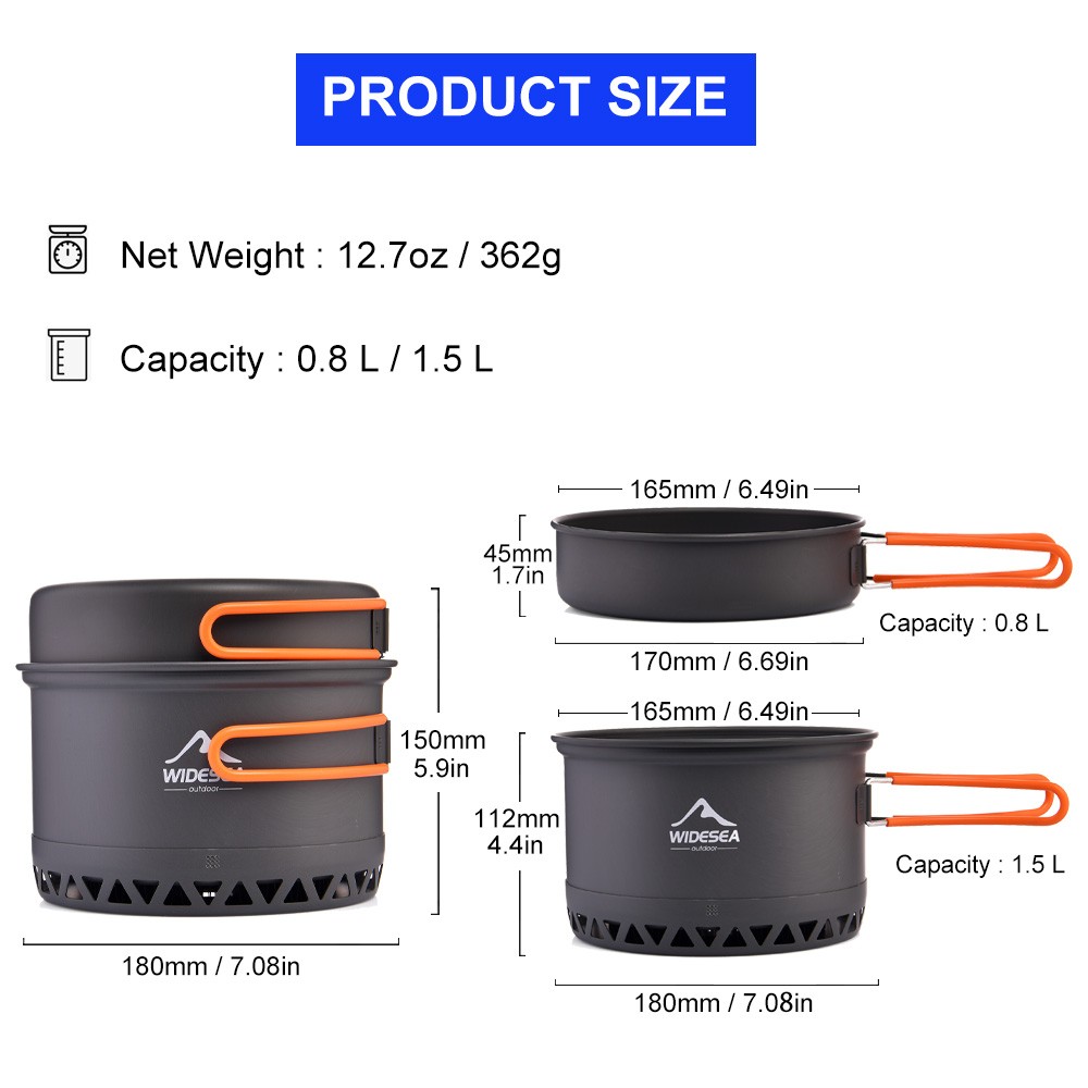 Widesea Camping Cookware Set  Portable 1.3L/2.3L Outdoor Cooking Kit with Pot