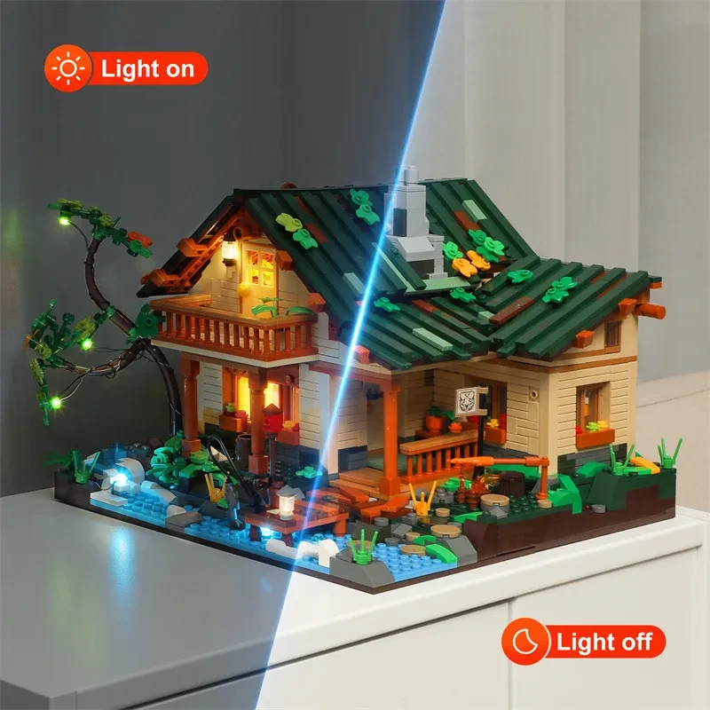 The Lakeside Hut Is Equipped With LED Lighting Puzzle Assembly Building Block Lighting Toys