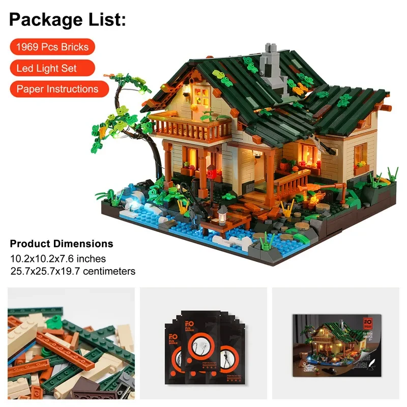 The Lakeside Hut Is Equipped With LED Lighting Puzzle Assembly Building Block Lighting Toys