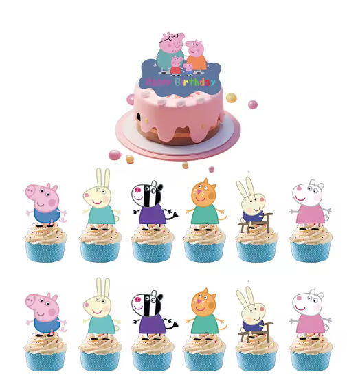 25pcs Peppa Pig Cake Decoration Cartoon Page George Cupcake Top Happy Birthday for Kids Birthday Party Cake Dessert Decorations