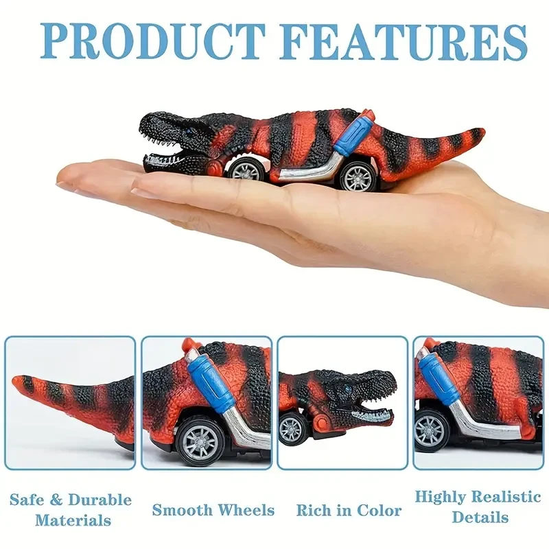 6-Pack Dinosaur Pull-Back Toy Cars Set