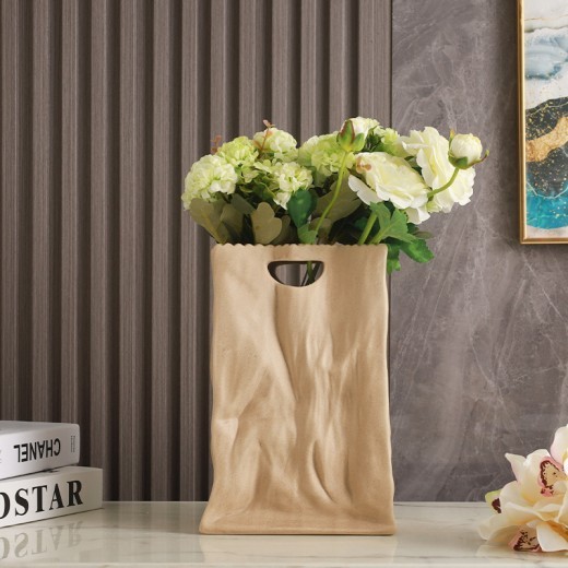 Modern Home Ceramic Paper Bag Vase Decoration