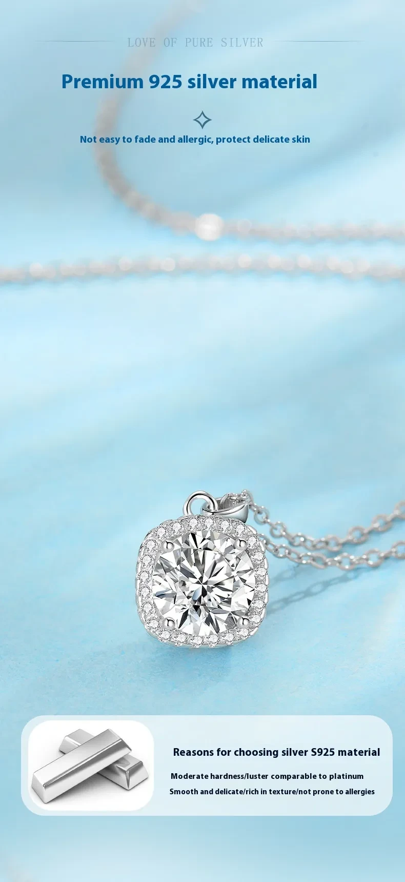 S925 Sterling Silver 1 Karat Happiness Necklace Women's Clavicle Chain