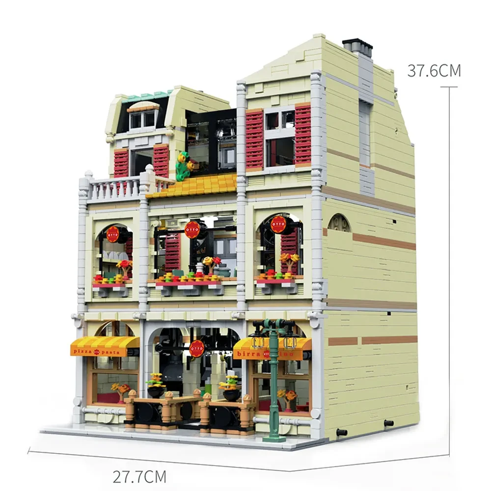 Pizza Shop Street View Series Town Scene High Difficulty Large Assembled Building Blocks Toy Model