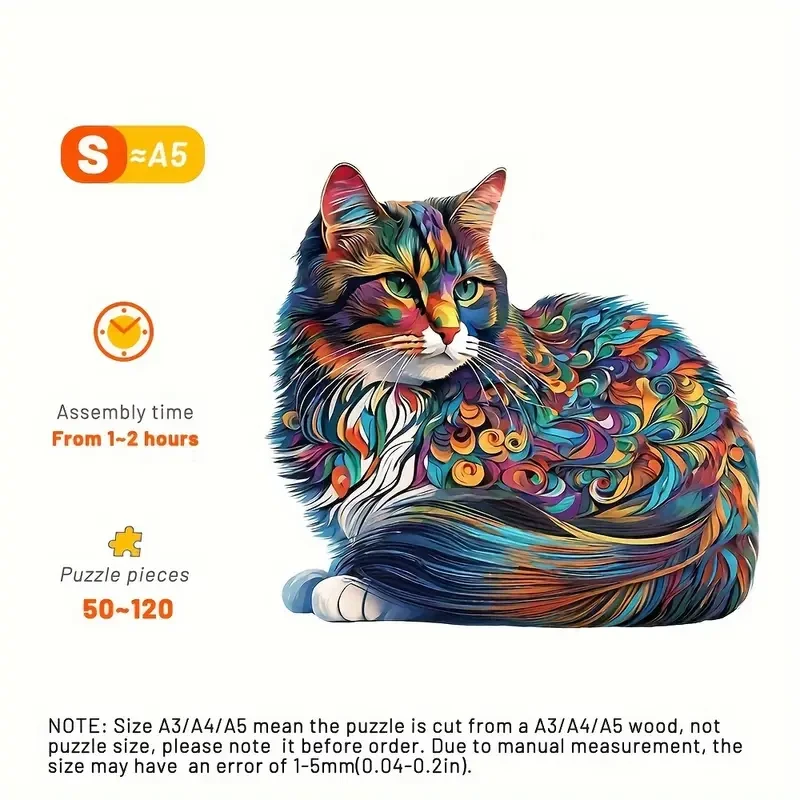 Colorful Cat Wooden Puzzle  Unique Shaped Jigsaw for Creative Minds