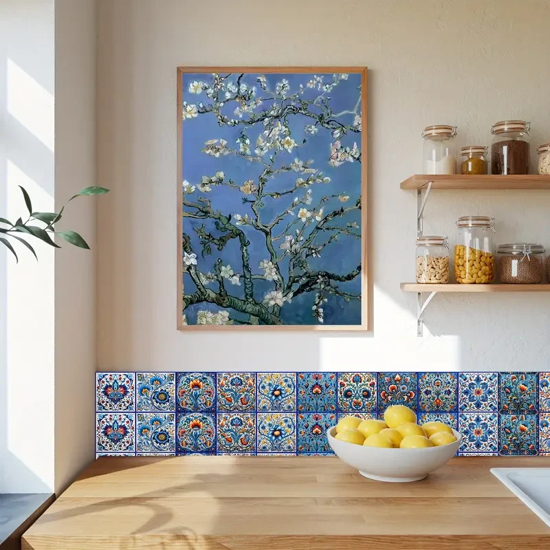 20pcs Elegant Blue & White Turkish Tile Stickers Ocean-Inspired Design for Kitchens & Bathrooms