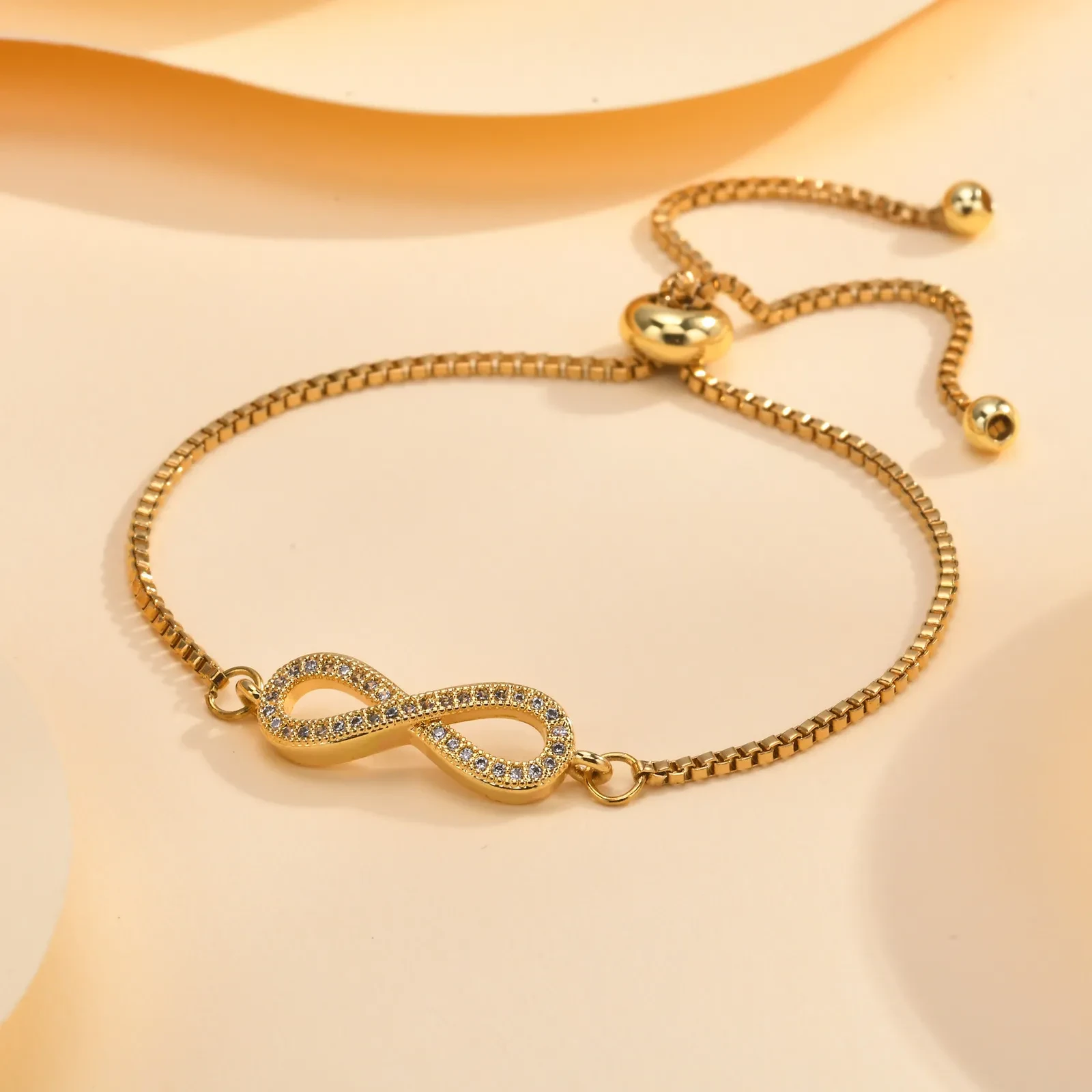 Adjustable Infinity Box Chain Double-layer Zircon Bracelet For Women