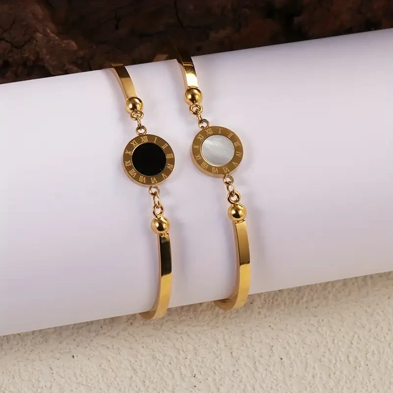 Fashion Classic Black Shell Bracelet Gold-Plated Stainless Steel Womens Jewelry