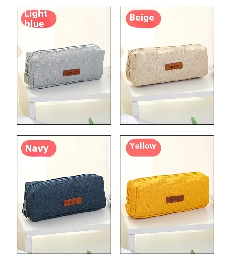 Student Single-layer Large Capacity Solid Color Square Cotton And Linen Pencil Box