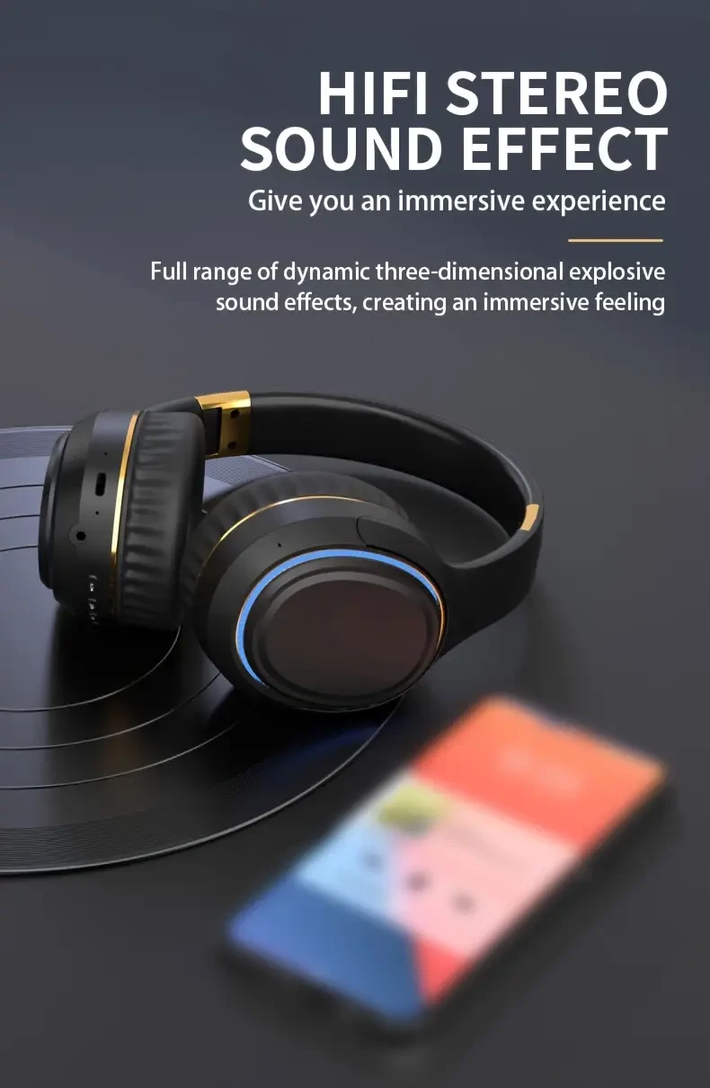 H6 Wireless headset with RGB lights, heavy bass, stereo sound, comfortable large ear muffs, support Wireless/wired/hands-free call mode, foldable portable design, suitable for video, outdoor sports, photography, props and other scenes