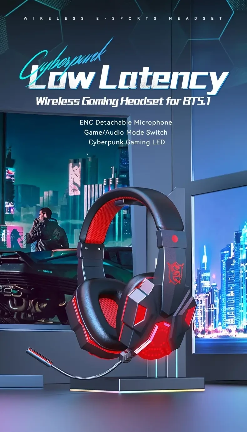 SY-830 Wireless Gaming Headset, 400mAh Rechargeable Lithium Polymer Battery, 14W Max Output, Tangle-Free Cable, 3.5mm Jack, Condenser Mic, Push Button Volume Control, Non-Waterproof, for Desktops, Adult - USB Charging, Type-C Port, No Charger Included