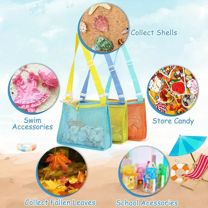 3pcs Vibrant Mesh Beach Toy Bags for Youngsters