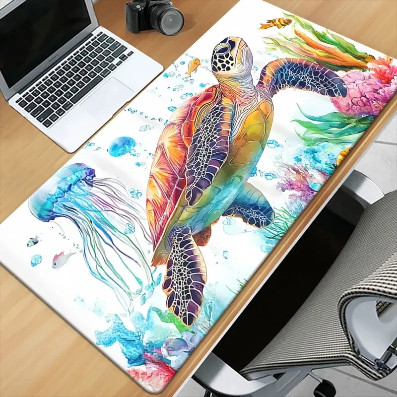 Large Vibrant Sea Turtle & Zebra Pattern Gaming Mouse Pad - Soft Rubber