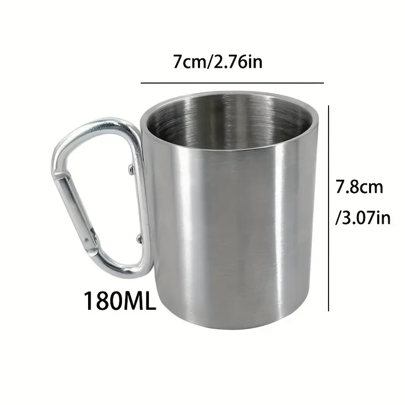 1pc 200ml Water Bottle With Buckle, Portable Stainless Steel Water Cup For Outdoor Camping Travel