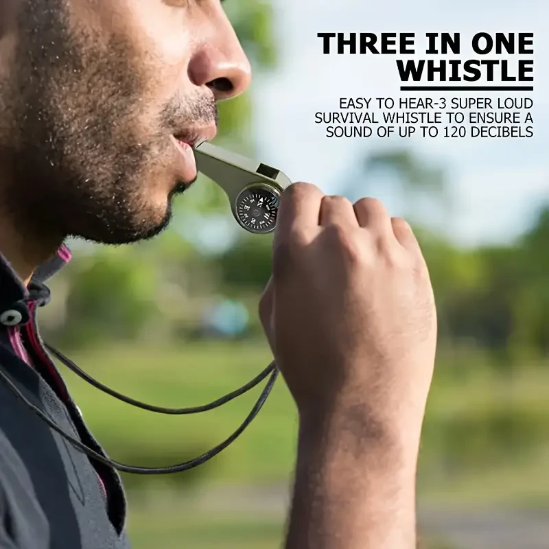 1pc Ultra-Loud Emergency Whistle with Compass & Thermometer