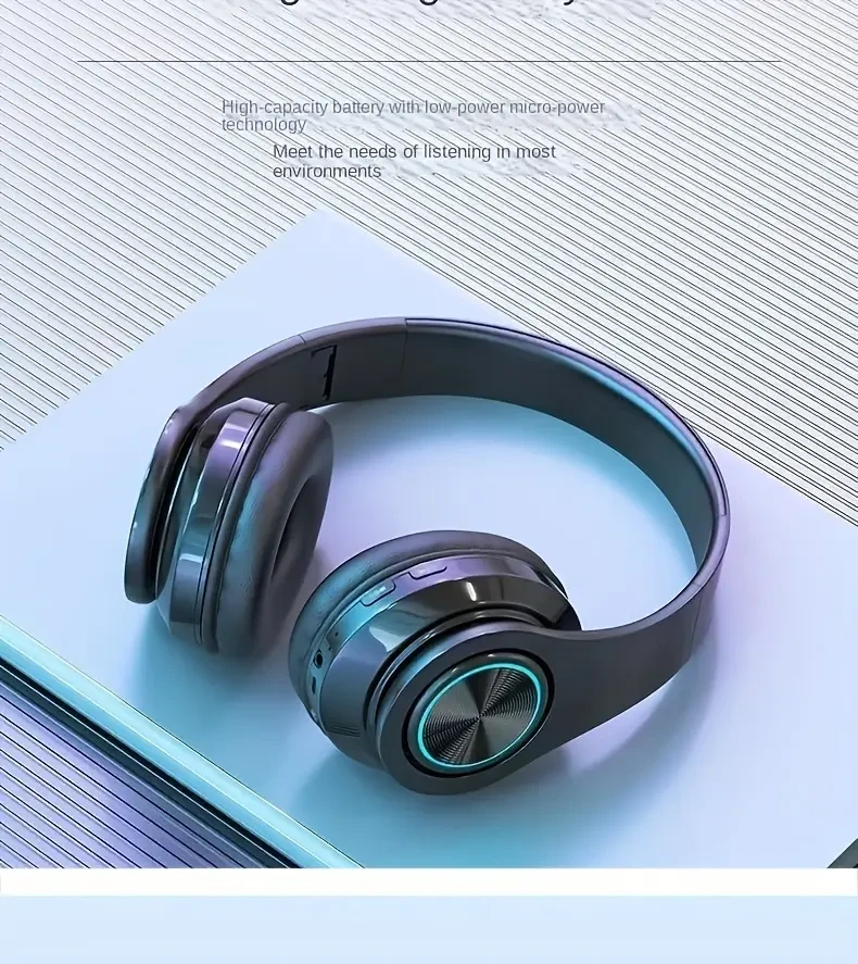 New Wireless Headphone Retractable & Foldable Wireless Headset, Long Battery Life, Enjoy Music for Gift, for Tablet Computer/ PC/ TV/ Cellphones/ Travel.