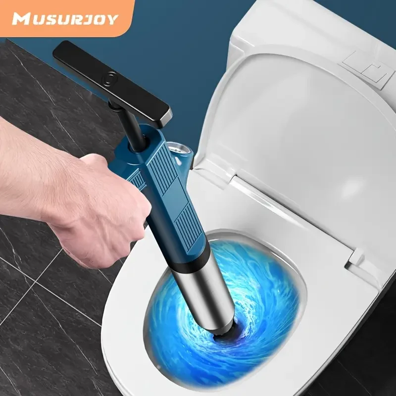 Musurjoy Sewer Unclogger, Toilet Plunger Set, Drain Clog Removal Tool, High Pressure Air Drain Gun with Visual Air Pressure Gauge, Stainless Steel for Bathroom Toilet, Kitchen Sink, Floor Drain, Sewer, Winter New, Christmas Halloween Gift