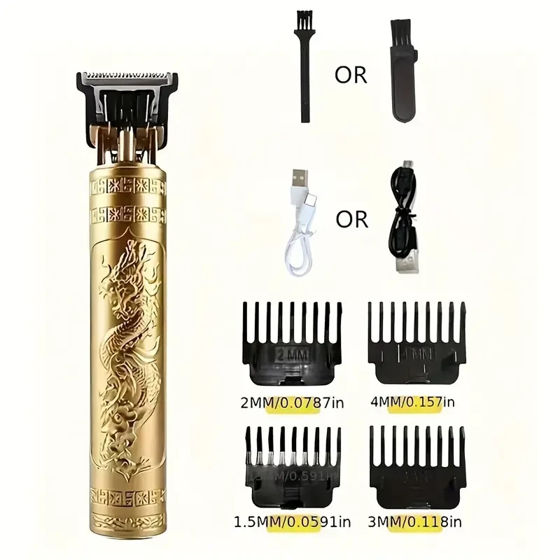 USB Rechargeable Hair Clipper with Golden Dragon Engraving